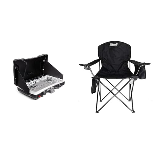 Coleman Triton+ 2 Burner Propane Camp Stove and Camp Chair with Built-in 4-Can Cooler, Black