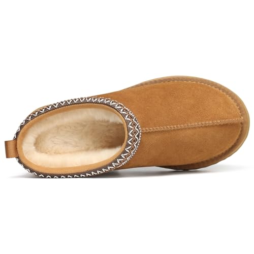 KIDMI Genuine Suede Platform Slippers for Women Fuzzy Winter Warm Shoes Indoor Outdoor