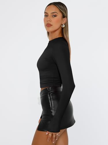 Trendy Queen Womens Long Sleeve T Shirts Fall Fashion 2025 Basic Crop Tops Going Out Outfits Y2k Clothes