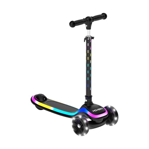 Hover-1 Chroma Folding Kick Scooter for Kids with Multicolor Wheel Lights, 3¡± Front Wheels, Rear Foot Brake, and 110 LB Weight Capacity
