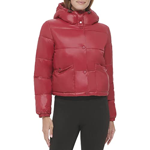 Calvin Klein womens Lightweight Cropped Hooded Snap Pockets Puffer