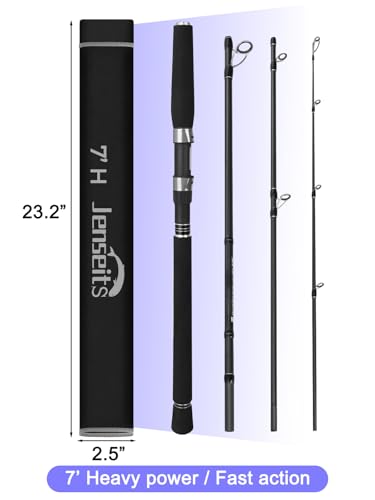 Jenseits 4-Piece Travel Spinning Fishing Rod, 7ft Heavy Power Carbon Fiber Portable Pole for Freshwater & Saltwater - Prem...