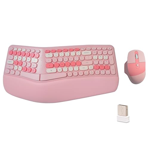 Wireless Ergonomic Keyboard and Mouse Combo with PU Wrist Rest, Carpal Tunnel Keyboard, 2.4G Colorful Split Ergo Keyboard,...