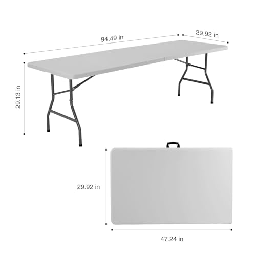 8 FT Heavy Duty Portable Table, Folding Table with Carrying Handle, Heavy Duty Portable Table for Events, Picnic Indoor, O...