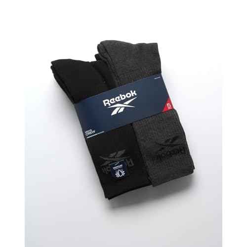 Reebok Mens Athletic Crew Socks - 5 Pack Moisture Wicking Cushioned Athletic Socks for Men with Reinforced Seams (6-12.5)