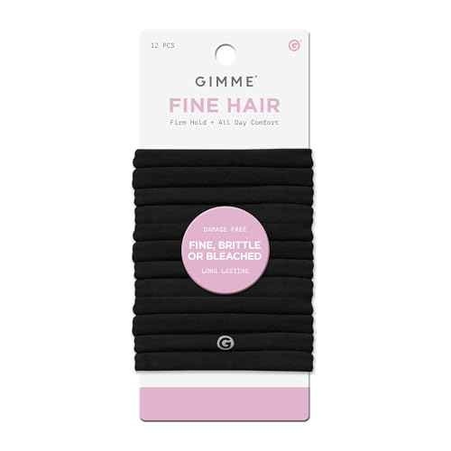 Gimme Beauty Fine Hair Elastic Bands - Slim-Fit Elastic Ties for Fine, Brittle, or Bleached Hair - No-Dent, Gentle-Grip Ponytail Holders for All-Day Comfort - 12 Pack, Black