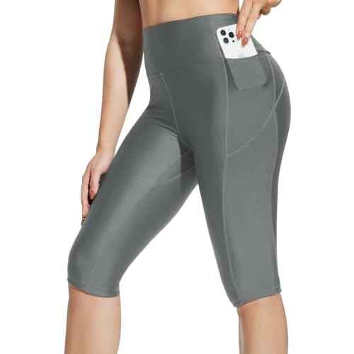 baleaf Women's 14" High Waisted Swim Capris Long Swim Shorts Knee Length UPF50+ Swimsuit with Liner and Pockets