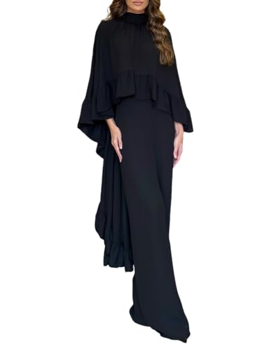 CHICME 2 Pieces Outfits for Women High-Low Ruffles Hem Cape Top and Casual Wide Leg Pants Travel Matching Sets