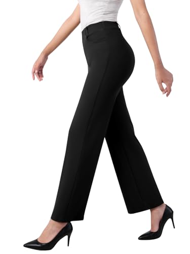IPMQ Women's Straight Wide Leg Dress Pants Stretchy Work Pants Business Casual Slacks with Pockets