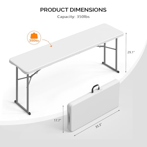 VINGLI 6 FT Narrow Folding Table, Tabletop Folded in Half, Premium Quality HDPE Material and Sturdy Metal Frame, Perfect f...