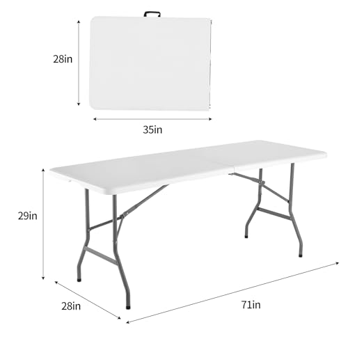 Folding Table, 6 feet Plastic Folding Table for Indoor & Outdoor Activites for Picnic, Camping, BBQ and Party with Carryin...