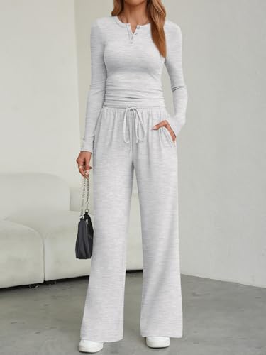 Trendy Queen Women's 2 Piece Matching Lounge Sets Fall Fashion Two Pieces Sweat Outfits Long Sleeve Wide Leg Pants Tracksuits