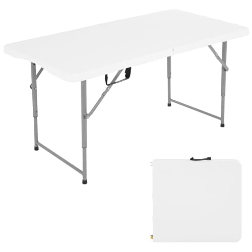 PIKAQTOP 4ft Heavy Duty Plastic Folding Table for Camping, Picnic, BBQ, Party - Portable and Foldable Utility Table with C...