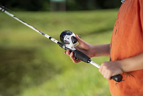 Abu Garcia 5’6" Ike Dude Youth Fishing Rod and Reel Spincast Combo, 2-Piece Rod, Size 6 Reel, Right Handle Position,White