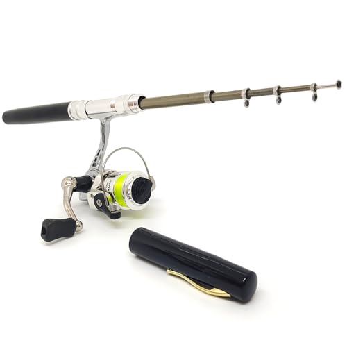 Portable Small Pen Fishing Rod and All Metal Spinning Reel Combo, 38inches Pocket Mini Telescopic Fishing Pole Kit for Riv...