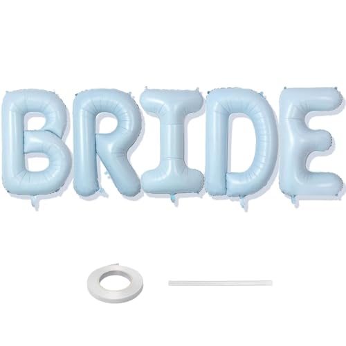 40 Inch Baby Blue BRIDE Balloons, Large Light Pastel Bride Foil Helium Balloon Banner for Bachelorette Something Blue Befo...