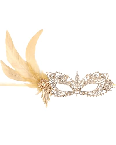 Zinniday Lace Masquerade Masks for Women - Elegant Venetian Mask 1920s 50s Antique Eyemask Feather Halloween Mask for Party