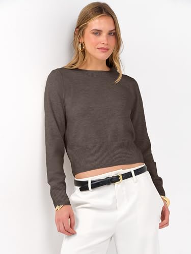 ANRABESS Women’s Long Sleeve Sweaters Cropped Crew Neck Business Casual Light Weight Sweater Tops Fall Fashion Clothes 2025