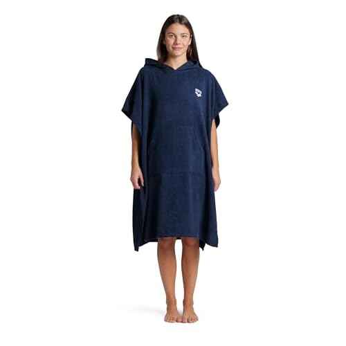 ARENA Unisex Cotton Poncho Soft Hooded Towel with Front Pocket Easy Changing Post Swim Warmth and Comfort for Beach Pool or Surf, Navy/White, Large/X-Large