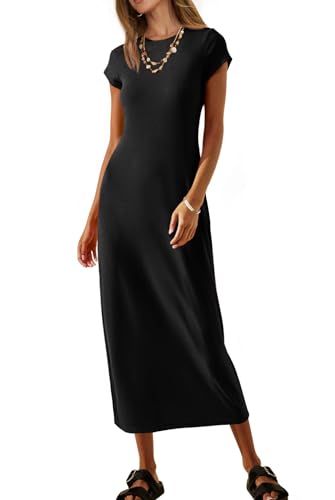 MEROKEETY Women's 2025 Summer Short Sleeve Tshirt Dress Casual Crew Neck Beach Long Maxi Dresses