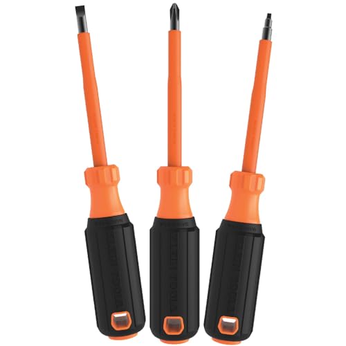 Klein Tools 85073INS Insulated Screwdriver Set, Made in USA, features 1000V Phillips, Slotted and Square Tips, Cushion Gri...