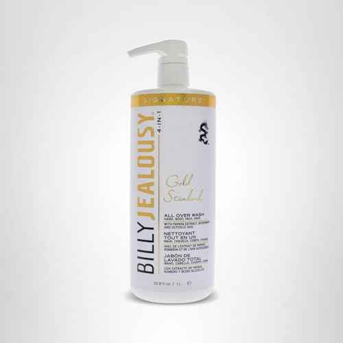 Billy Jealousy Gold Standard 4-in-1 All Over Wash - Hand, Body, Face and Hair Cleansing, Soothing and Moisturizing Wash, Papaya, Mint, Rosemary, Cucumber, 33.8 fl. oz.
