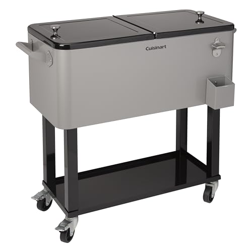 Cuisinart 80 Qt Cooler Cart, Portable Outdoor Beverage Cooler with Storage Shelf, Bottle Opener and Cap Collector, Summer ...