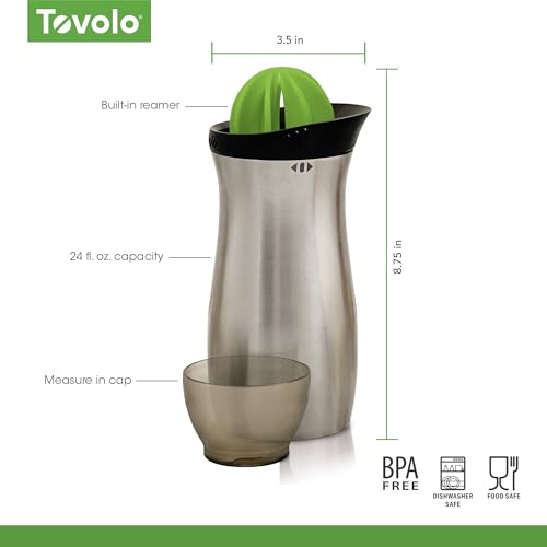 Tovolo Cocktail Shaker Stainless Steel (24 oz.) - Built-In Citrus Reamer, Strainer, & Jigger / Gadget for Bar Cart, Barten...