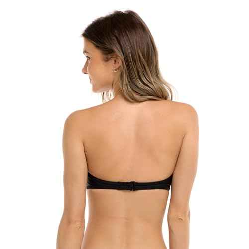 Body Glove Women's Standard Smoothies Tainted Love Solid Retro Bandeau Bikini Top Swimsuit, Black