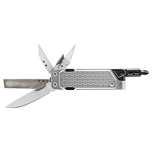 Gerber Gear Lockdown Driver 7-in-1 EDC Multitool - 2.5" Plain Edge Blade, Scissors, Bit Driver - Gifts for Men, Everyday Carry Gear and Survival Equipment - Silver