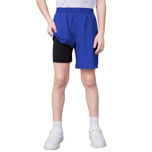 QBK Boys 2-in-1 Athletic Running Shorts with Compression Liner Lightweight Quick Dry 3T-16Y