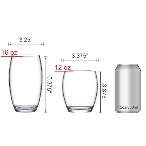 Amazing Abby - Fraternity - 12-Ounce and 16-Ounce Plastic Tumblers (Set of 8), Plastic Drinking Glasses, All-Clear Reusabl...