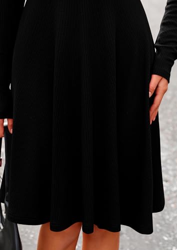 PRETTYGARDEN Women's Fall Short Dress Ribbed Knit Crewneck Long Sleeve A Line Flowy Casual Elegant Going Out Winter Dresses