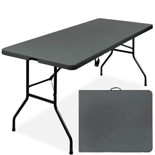 Best Choice Products 6ft Plastic Folding Table, Indoor Outdoor Heavy Duty Portable w/Handle, Lock for Picnic, Party, Campi...