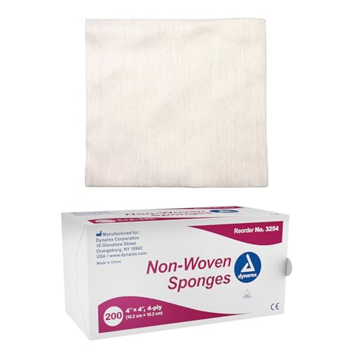 Dynarex Non-Woven Sponges, Non-Sterile, Gauze, for Cleansing, Prepping and Dressing, Highly-Absorbent, Less Linting, 4"x ...