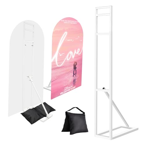 Yudlto 1 Pack White Wedding Backdrop Stand, Adjustable Metal Arch with Foldable Base and Weight Bag, Foam Board Display fo...