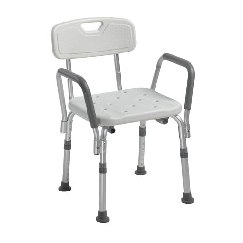 Drive Medical Shower Chair with Back & Padded Arms - Adjustable Height Bath Seat for Safety & Comfort - Lightweight Alumin...