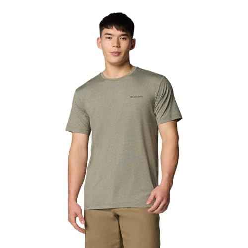 Columbia Men's Kwick Hike Back Graphic Short Sleeve Tee, Stone Green Heather/Linear View Multi, Medium