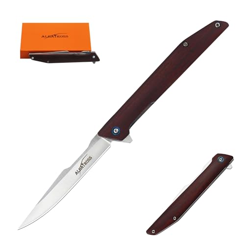 ALBATROSS Premium Folding Pocket Knife - EDC with D2 Steel Blade 3.5", Yellow Sandalwood Handle, Ball Bearing Assisted Ope...