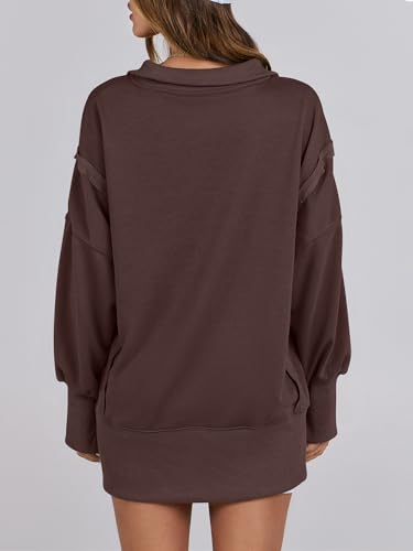 ANRABESS Women's Sweatshirts Oversized Casual Loose Button Up Henley Pullover Top High Low Split 2025 Fall Fashion Outfits