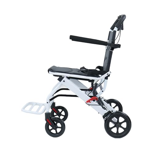 Folding Wheelchair,Portable Transit Chair Lightweight Mobility Aid Wheel Chairs Four Wheel Rollator with Adjustable Safety...