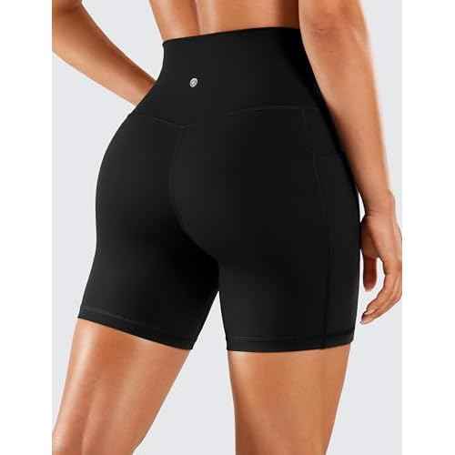 CRZ YOGA Women's Naked Feeling Biker Shorts with Pockets 6'' - High Waisted Yoga Gym Workout Spandex