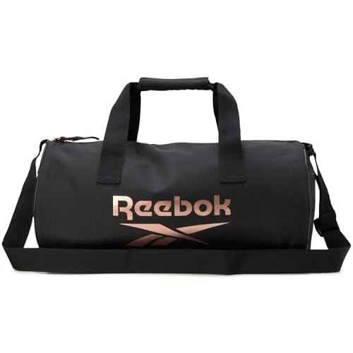 Reebok Duffle Bag - Lightweight Unisex Carry On Small Gym Bag - One Size Sports & Travel Duffel Bags for Men and Women, Plyo Jet Black With Rose Logo