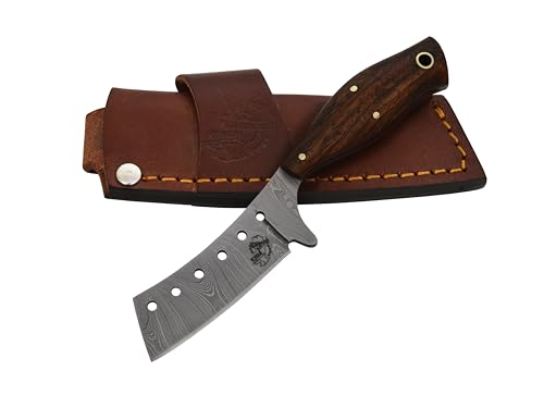 Knives Ranch Handmade High Carbon Damascus Steel Fixed Blade Knife – 6.25" Cowboy Ranch Knife with Rosewood Handle & Horiz...