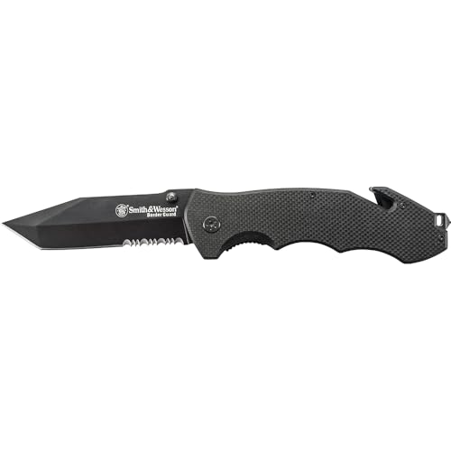 Smith & Wesson Border Guard SWBG6TS 10.1in S.S. Folding Knife with 4.2in Serrated Tanto Blade and G-10 Handle for Outdoor,...