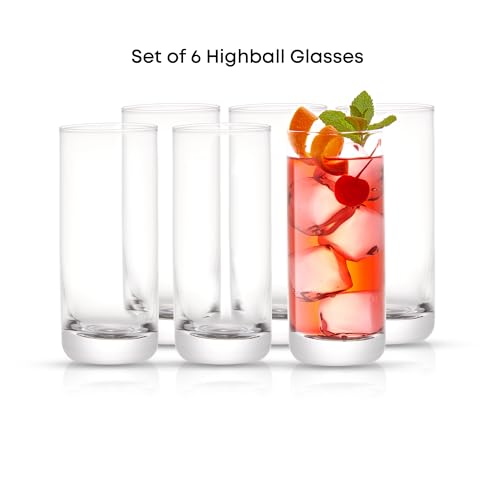 JoyJolt Faye 13oz Highball Glasses, 6pc Tall Glass Sets. Lead-Free Crystal Drinking Glasses. Water Glasses, Mojito Glass C...