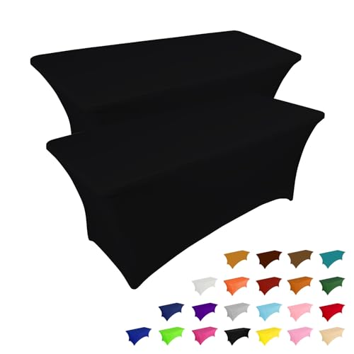 IVAPUPU 2 Pack 6FT Table Cloth for Rectangular Fitted Events Stretch Black Table Covers Washable Spandex Tablecloth Protec...
