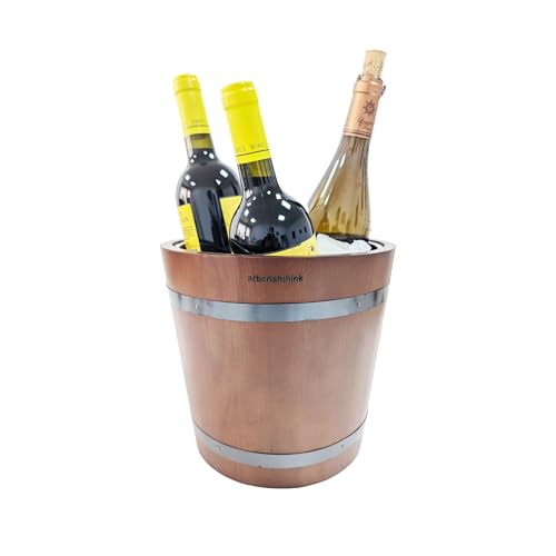 arborishthink Stainless Steel & Wood Wine Chiller Bucket | Ice Cooler | Compact & Portable for Wine Beer Beverage Cooler B...