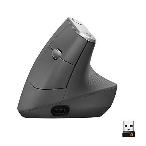 Logitech MX Vertical Wireless Mouse – Ergonomic Design Reduces Muscle Strain, Move Content Between 3 Windows and Apple Com...