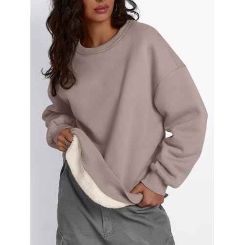Trendy Queen Fleece Sherpa Lined Sweatshirts for Women 2025 Fall Fashion Winter Crewneck Pullover Hoodies Outfits Clothes